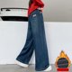 thumbnail image 1 of Cowsor Kids Girls Jeans Washed Elastic Waist Wide Leg Baggy Pants, 1 of 7