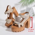 thumbnail image 7 of Rokment Womens Chunky Block High Heels Dressy Sandals 2026 Ladies Fashion Casual Leather Ankle Strap Platform Extra Heeled Summer Dress Shoes Comfortable Beige Size 6.5, 7 of 7