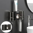 thumbnail image 2 of Wall Mounted Toothbrush Holder with Automatic Toothpaste Dispenser - Adhesive Bathroom Organizer Set Includes 2 Cups, Family Toothbrush Storage, Modern Grey Bathroom Decor, 2 of 6