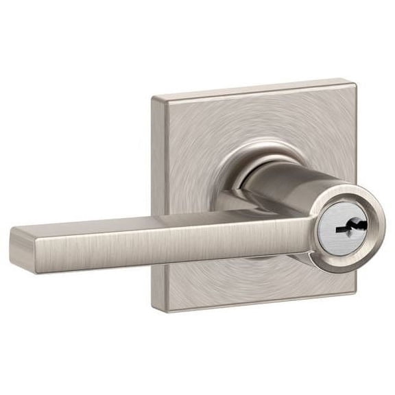 SCHLAGE F51A LAT 619 COL Latitude Lever with Collins Trim Keyed Entry Lock, Satin Nickel
