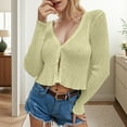 thumbnail image 2 of Arlun Lightweight Cropped Knit Cardigans Sweater for Women V-Neck Button down Open Front Crop Cardigan Tops Soft Comfortable Fashion Solid Color Long Sleeve Outwear Tops Yellow One Size, 2 of 4