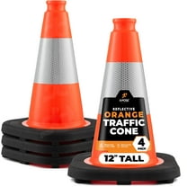 Xpose Safety 12 Inch Orange Traffic Cones with 4" Collar - Multipurpose PVC Plastic Safety Cone for Parking, Soccer, Caution, Kids and Construction 4 Pack