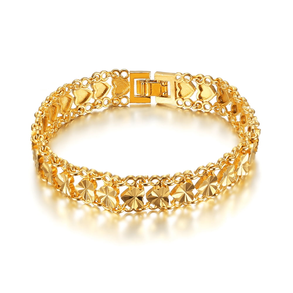 12MM Wide Chunky Chain Bracelet Braslet Trendy 14K Yellow Gold Heart Bracelets for Women Men Wristband Jewelry