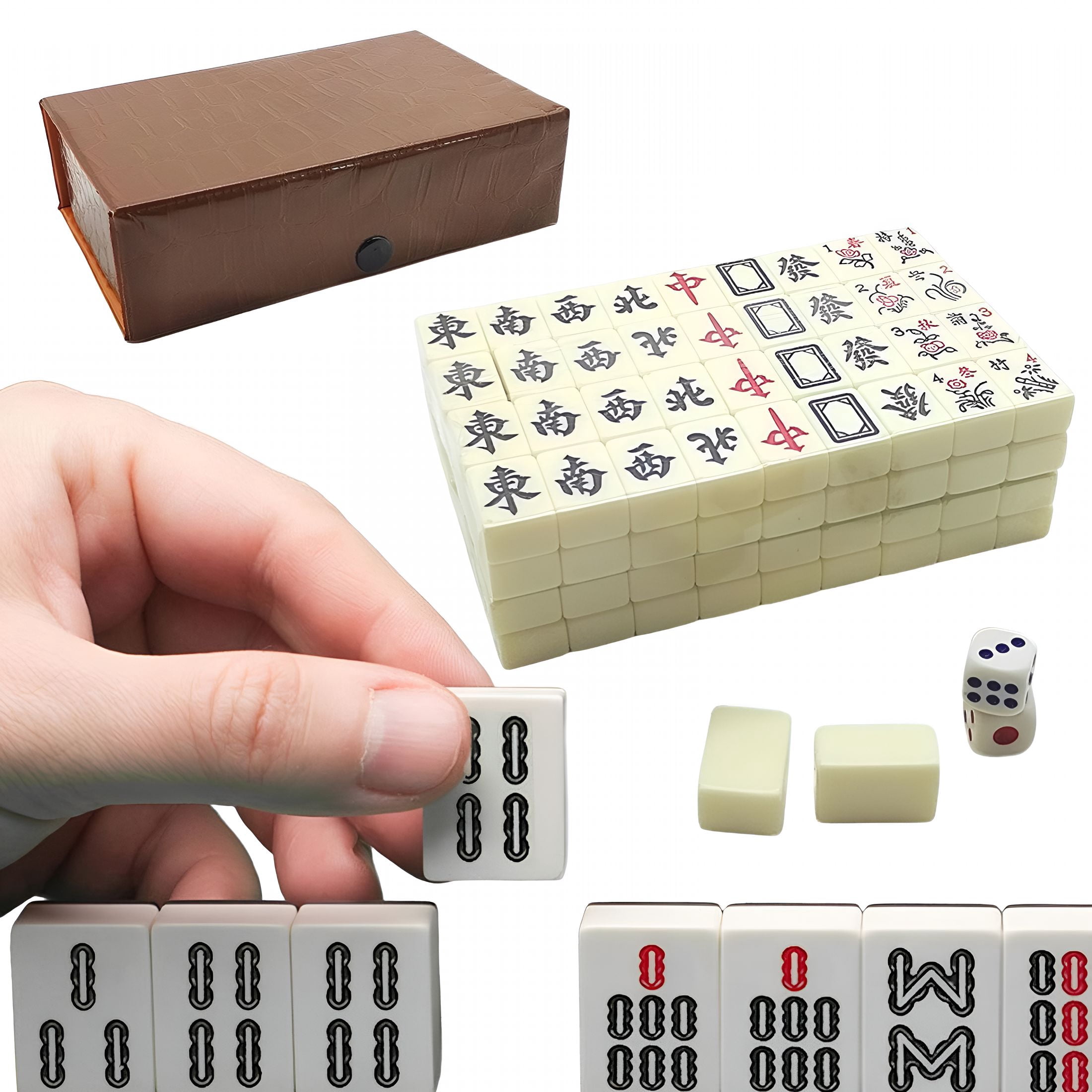 BESTSKY 2026 New Mini Portable Travel Mahjong Set,Exquisite Snake Skin Pattern Storage Box,Pocket Sized Compact Mahjong Kit,Lightweight Entertainment Game for Travel&Outdoor Leisure,Multicolor,1Set