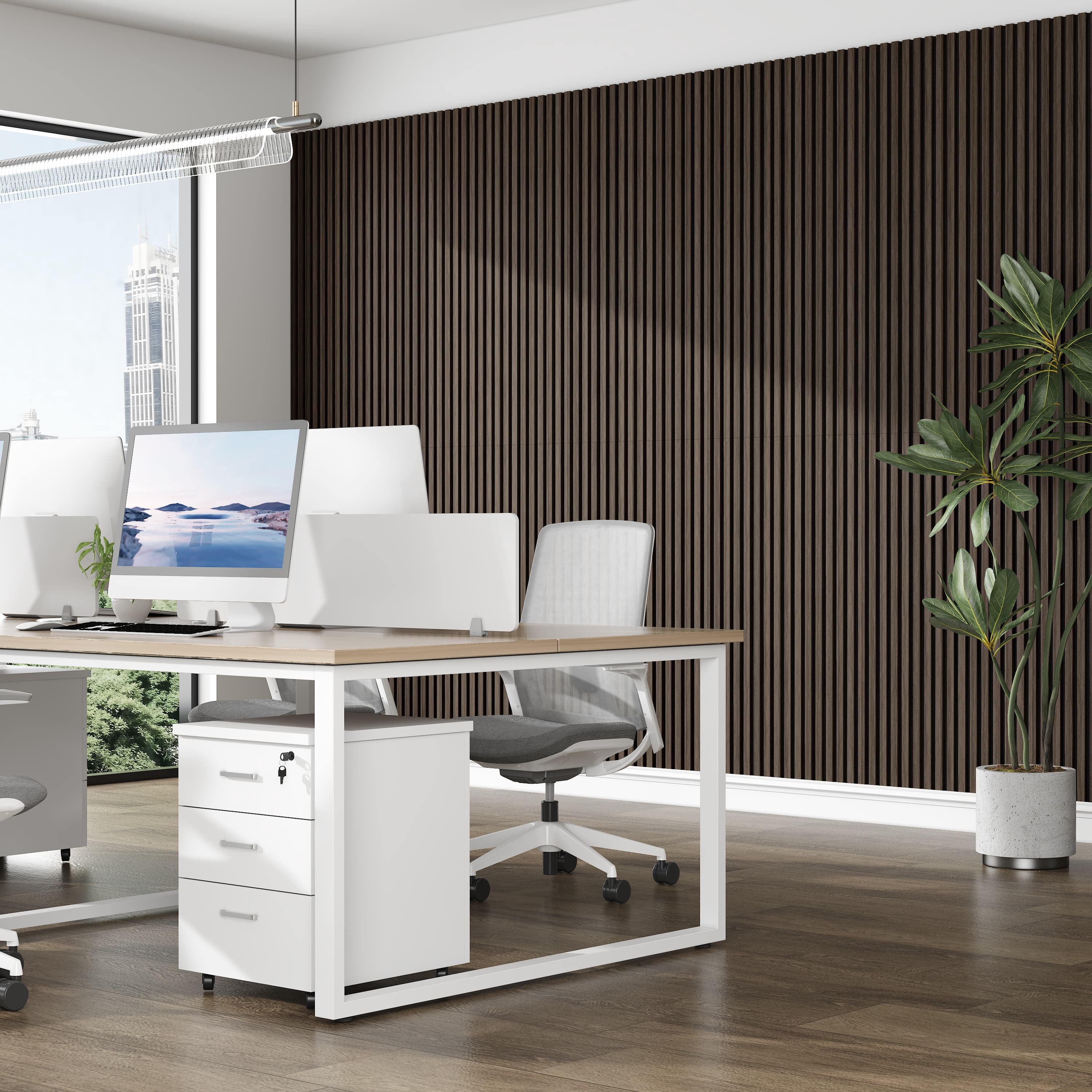 47"x24" Acoustic Slat Wood Wall Panel 3D Slatted Wall Panels 2Pcs,Walnut