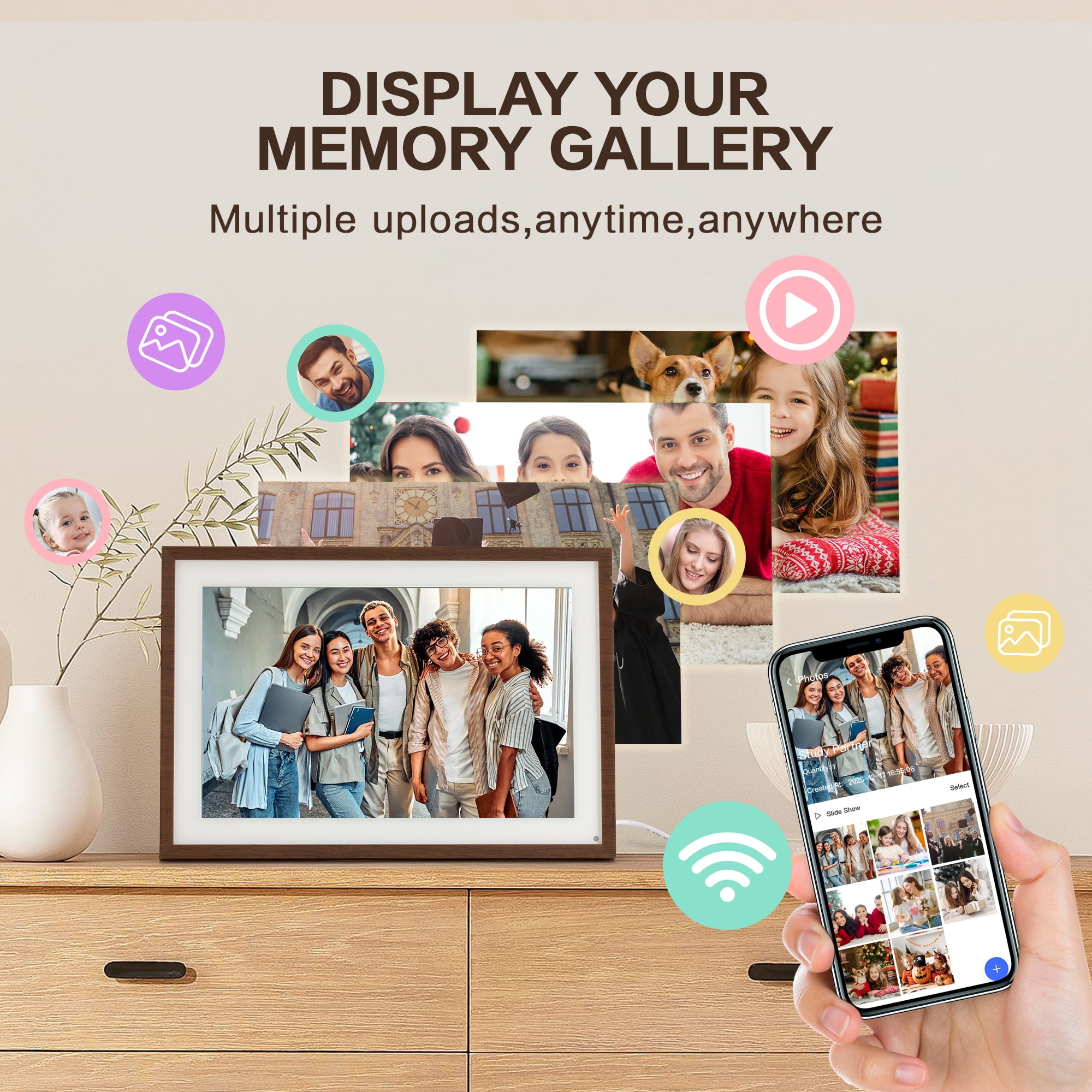 VUSIGN 10.1" Smart Digital Calendar & Chore Chart, Full HD Touchscreen Display WiFi Sync Electronic Planner for Family Schedules, Desk Stand Included - Share Photos/Videos