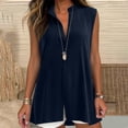 thumbnail image 4 of ClodeEU Women's Mandarin Collar Sleeveless Button Front Shirt,Casual Loose Fit Summer Tank Top Navy,Women's Plus M, 4 of 8