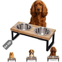 Raised Dog Bowls Set with Wooden Stand (2 Quarts)