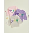 thumbnail image 3 of Spewahor Toddler Girl MardiGras Sweater Bow Embroidered Crew Neck Long Sleeve Pullover Chunky Knit Tops, 3 of 9
