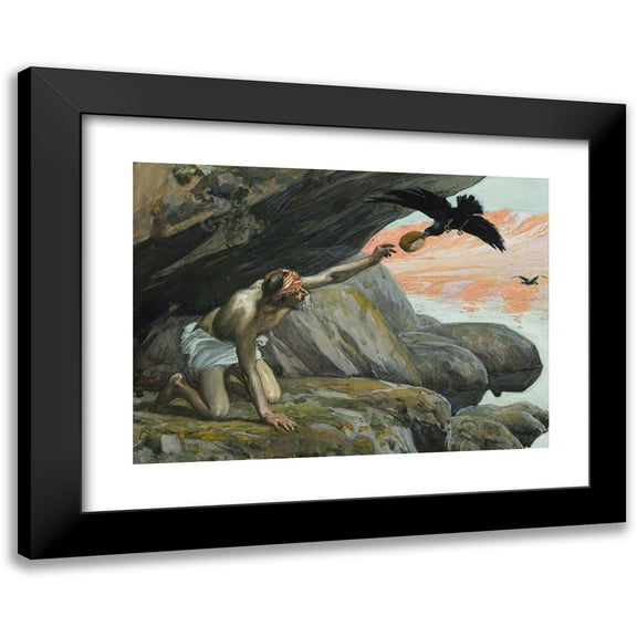James Tissot 14x11 Black Modern Framed Museum Art Print Titled - Elijah Fed by the Ravens (C. 1896-1902)