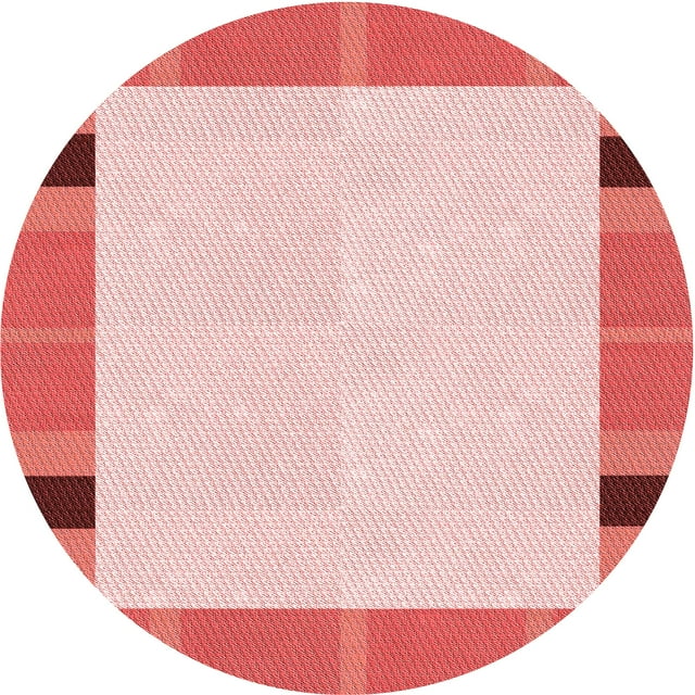 Ahgly Company Tapis d'Intérieur Rond Lavable en Machine Rose Profond Transitionnel, 7 Pieds Rond