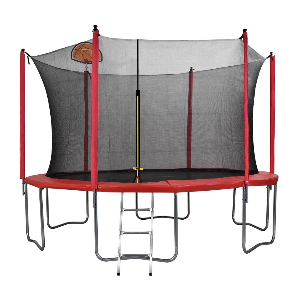 JOYMOR 14ft Kids Trampoline, with Enclosure Net, Upgrade Basketball