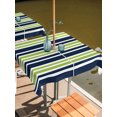 thumbnail image 5 of Outdoor Tablecloth with Umbrella Hole, Navy Blue Green Striped Spillproof Waterproof Outdoor Table Cover, Gradient Horizontal Lines Patio Tablecloths for Party/Garden/Picnic, Square 54"x54", 5 of 7
