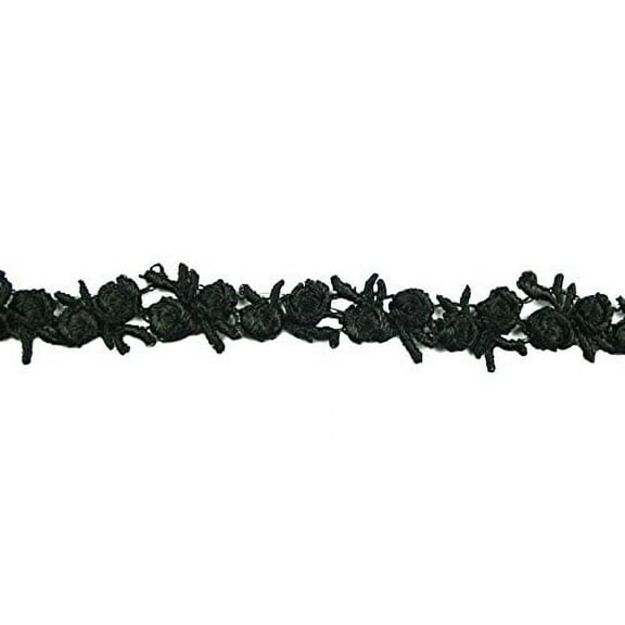 Altotux 1/4" Black Little Dainty Floral Venice Lace Trim Guipure Craft By 5 Yards
