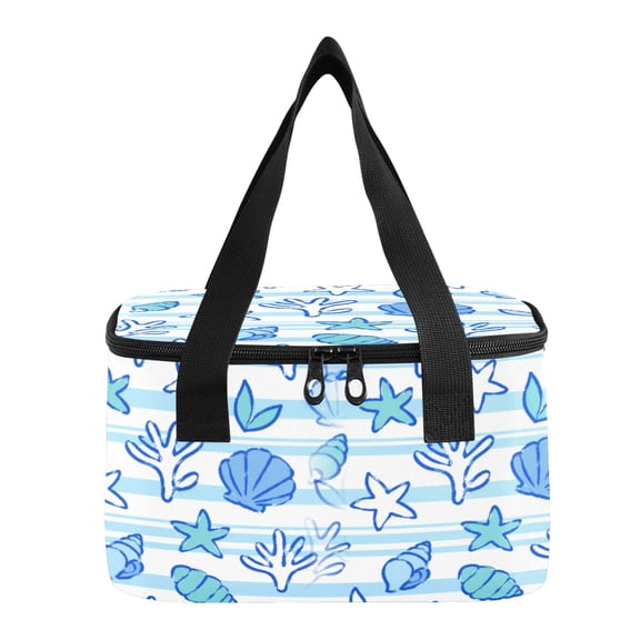 6L Insulated Lunch Bag Square Handheld Cooler Tote Whimsical Seaside Pattern Reusable Thermal Bag with Polyester & Aluminum Lining for Work Picnic Travel