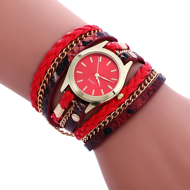 Bohemian Style Fashion Weave Leather Bracelet Lady Womans Wrist Watch