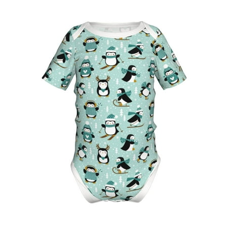 

Lukts Winter Skiing Penguin Print Baby Short Sleeve Romper Onesie for Newborn Baby Boys and Girls-2 Years