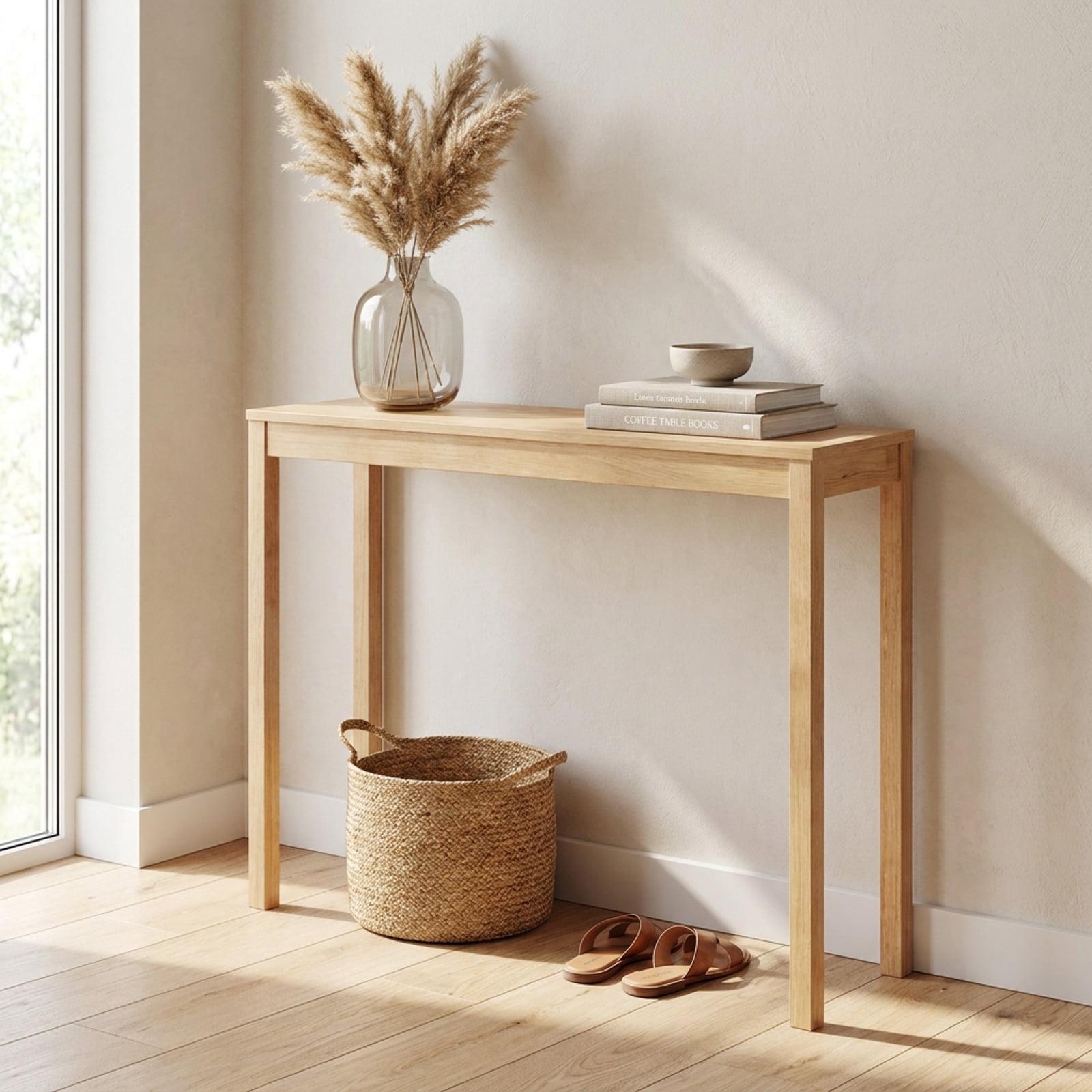 Furnibear Wooden Console Table Modern Farmhouse Narrow Sofa Table with Thickened Top for Entryway Hallway and Living Room, Natural