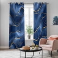 thumbnail image 5 of Navy Blue Marble Kitchen Curtains 96 Inch Length, Abstract Modern Golden Geometric Grommet Top Bedroom Living Room Curtains, Light Filtering Cafe Curtain Drapes 2 Panels Set 104''x96'', 5 of 9