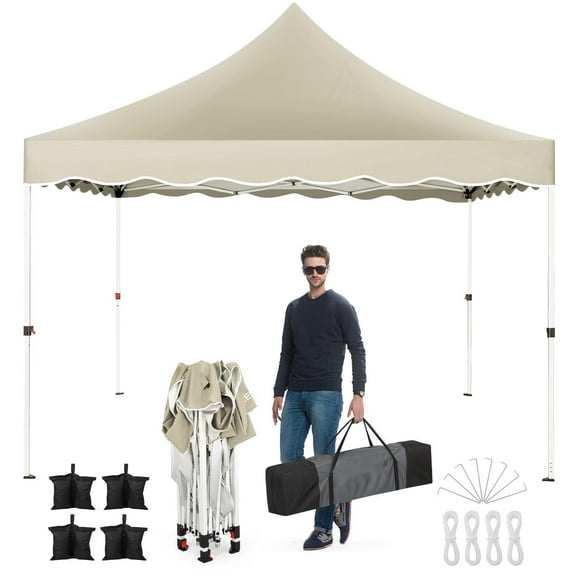 COBIZI Party Tent 10x10 Pop up Canopy, Easy Setup Canopy Tent with Sandbags, Stakes & Ropes, UPF 50  Waterproof Outdoor Instant Portable Shelter for Party, Events, Vendor, Khaki