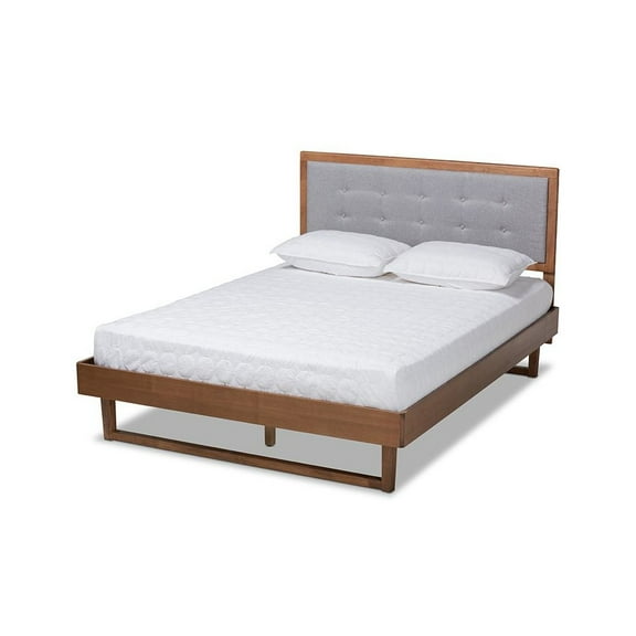 Baxton Studio Viviana Modern and Contemporary Light Grey Fabric Upholstered and Ash Walnut Finished Wood King Size Platform Bed