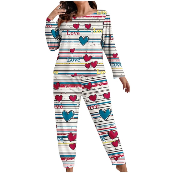 Enjoytime Women Pajama Sets Fashion Crewneck Long Sleeve Tops Pants Two Piece Outfits Cute Printed Casual Loungewear Soft Comfy Plus Size Clothes