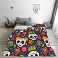 thumbnail image 2 of LNWH Mexican Skull Floral Gothic Pattern Throw Blanket, Flannel Sofa Blankets for All Seasons, 60"x50", 2 of 8