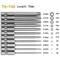 thumbnail image 5 of 5pcs T20 Magnetic Head Torx Screwdriver Bit 75mm Security Tamper Proof Star, 5 of 9