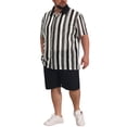 thumbnail image 2 of INSPIRE CHIC Men's Big & Tall Striped Button Down Short Sleeve Summer Shirts XL Black, 2 of 5