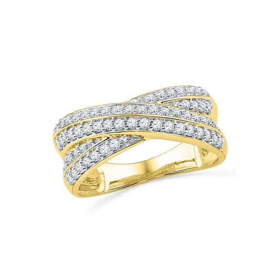 10kt Yellow Gold Womens Round Diamond Crossover Band Ring 1/2 Cttw