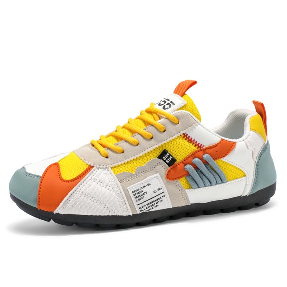 Men's Lace‑Up Retro Casual Sneakers, Square Toe Mixed‑Material Upper Mixed Lining Pull‑Tab Flat Outsole For Summer Daily Casual Occasions