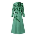 thumbnail image 5 of pstuiky Dresses for Women, Women Cotton and Linen Dress Long Sleeve Crew Neck Dress Printed Dress and Ankle Dress Casual Holiday Dress with Pockets Leisure Green L, 5 of 5