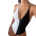 thumbnail image 1 of Sonducket Bañador de mujer con tirantes cruzados en la espalda baja, traje de baño ajustado con Control de barriga para playa, vacaciones, fiesta, traje Ropa interior Blanco negro M Sonducket AP010462-06, 1 of 6