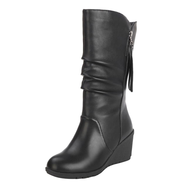 Kcodviy Bottes Mi-Mollet en Cuir Artificiel à Fermeture Éclair pour Femmes Bout Rond Chaussures Mi-Hautes pour Femmes