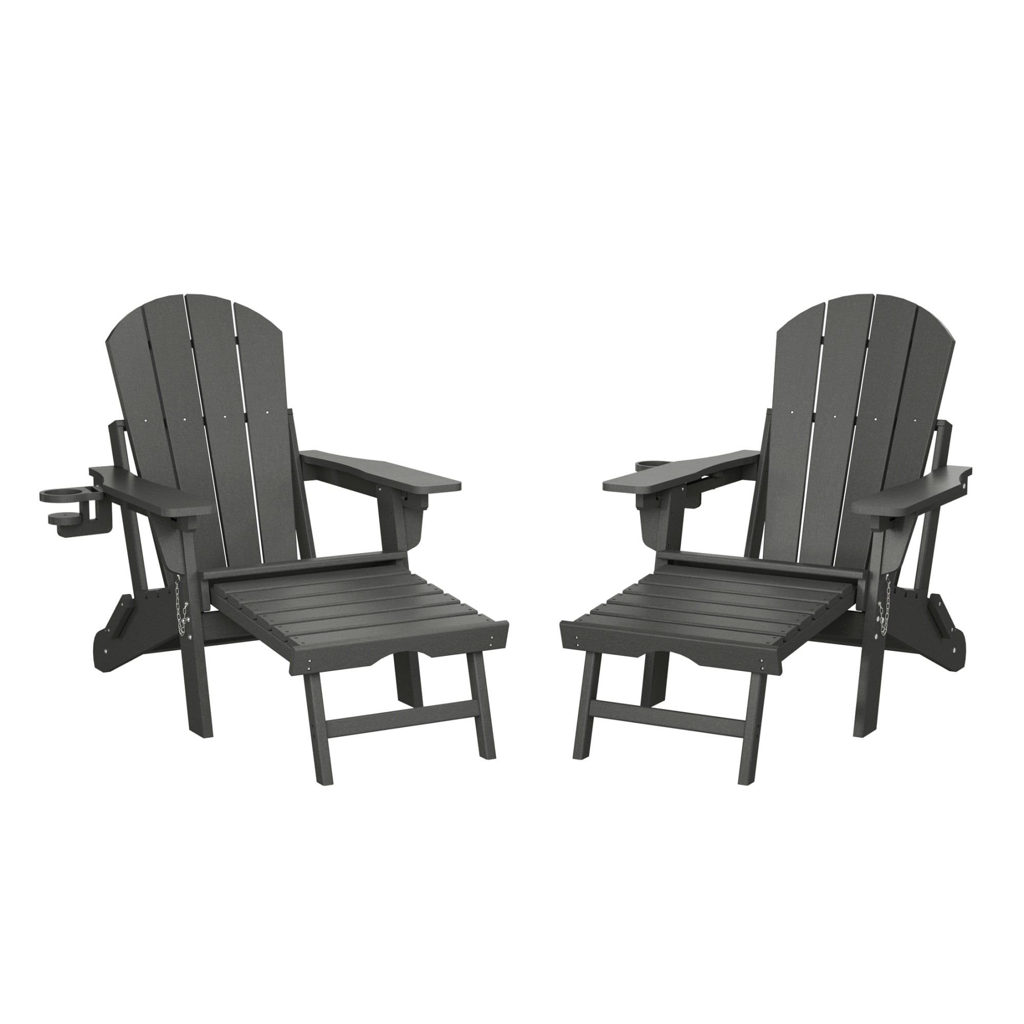 WestinTrends Malibu Folding Adjustable Adirondack Chair with Retractable Ottoman and Cup Holder (Set of 2), Gray