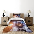thumbnail image 4 of Ambesonne Space Cat Quilted Bedspread Set 2 Pcs, Sun Lunar Eclipse, Twin Size, Dark Blue Orange, 4 of 5