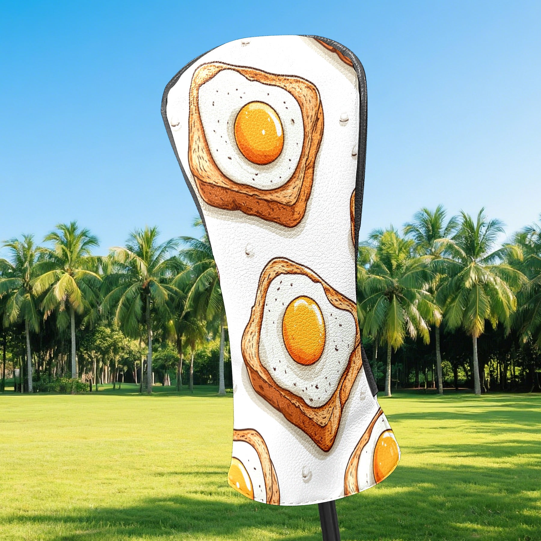 Golf Club Covers PU Leather Waterproof Head Covers for Fairway Woods Hybrids Fried Egg Pattern Unisex Fits Most Brands
