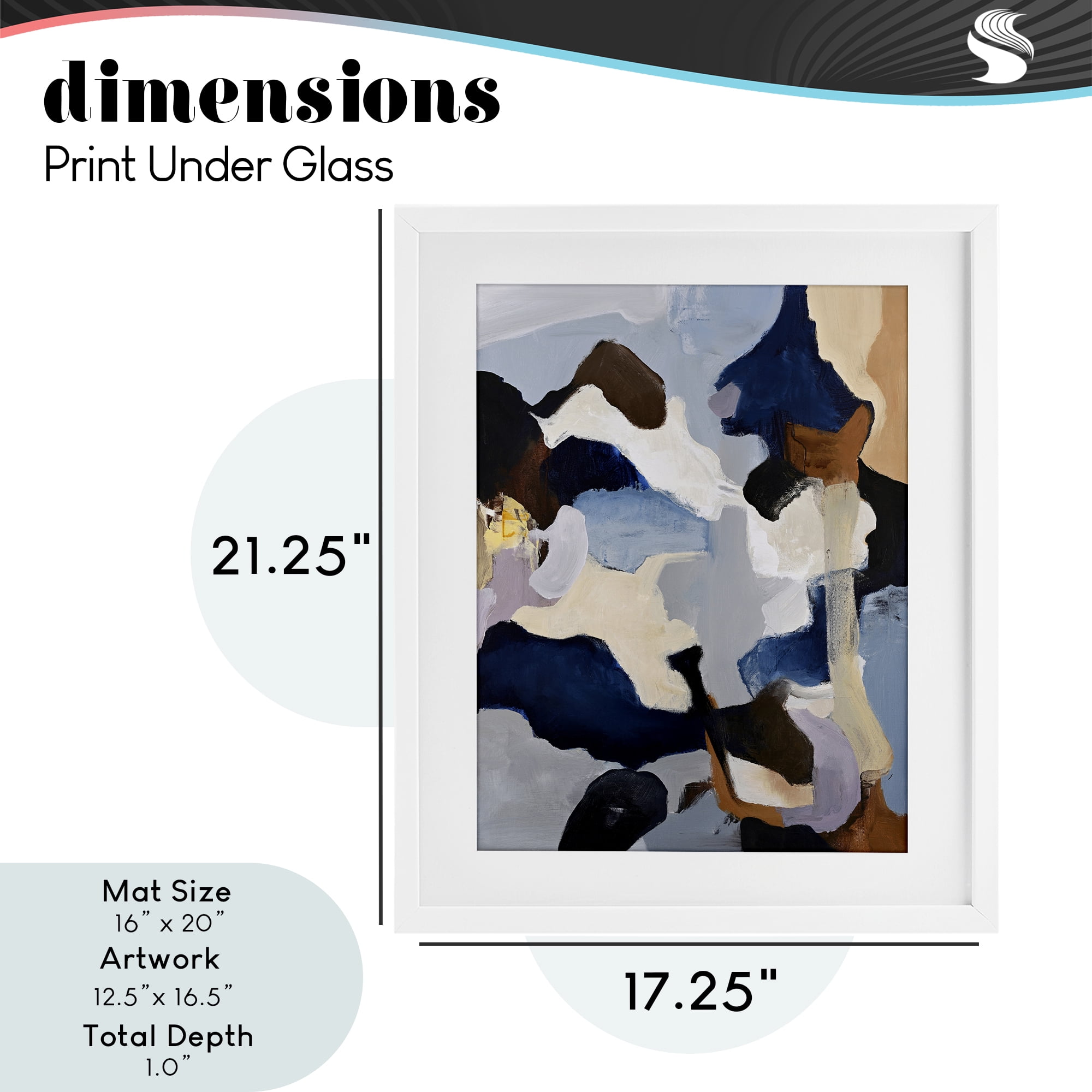 Cool Tones Composition White Framed Print Under Glass, design by Design Fabrikken