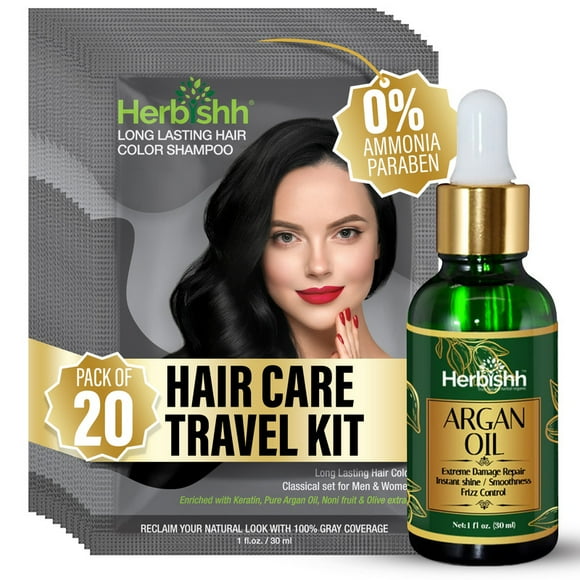 Herbishh Black Color Shampoo for Gray Hair, Hair Dye Shampoo 3 in 1, 100% Grey Coverage, Instant Permanent Shampoo for Men & Women, Long-lasting & Travel-friendly, Ammonia-free, 30 ml (Pack of 20)