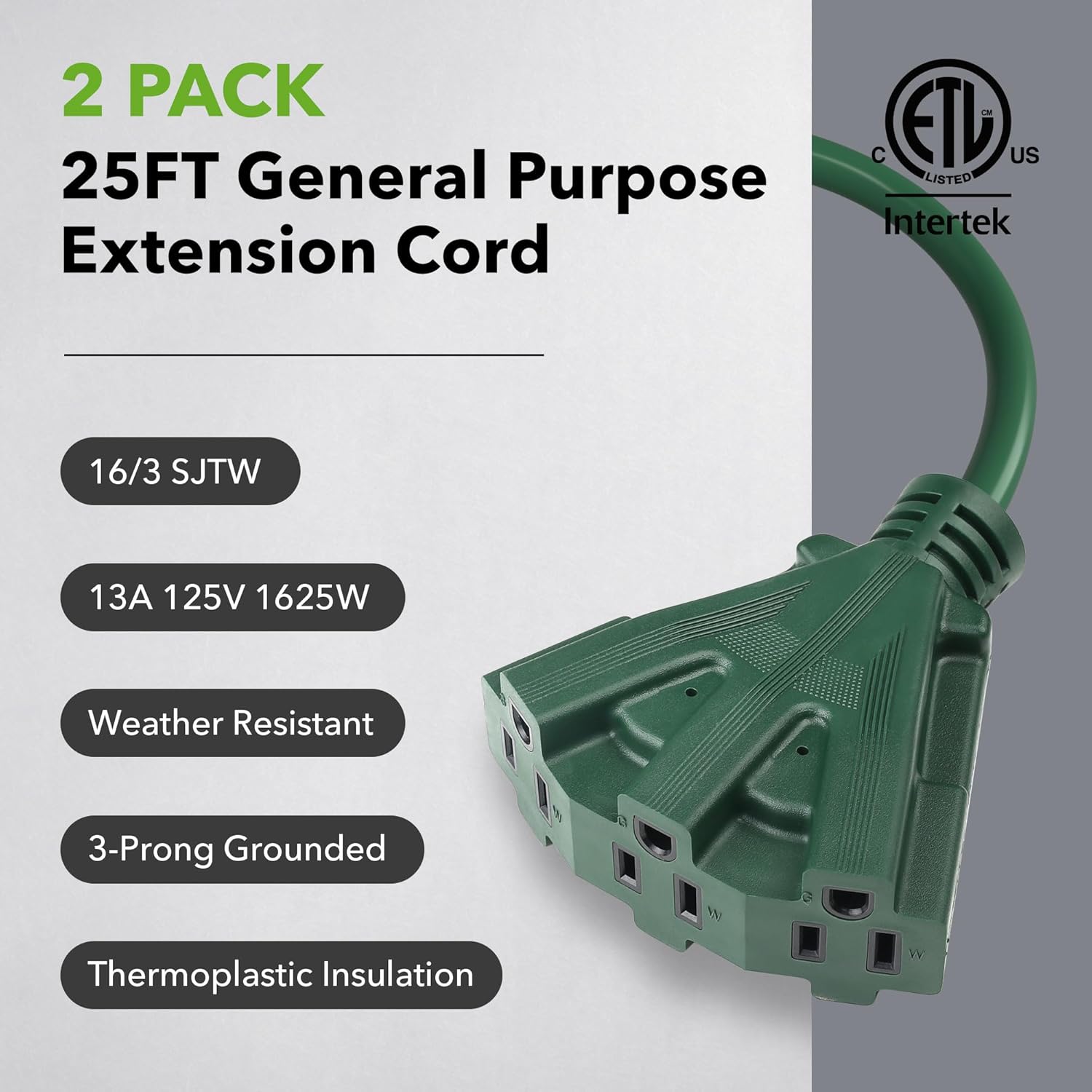BN-LINK 25 Ft Lawn & Garden Extension Cord Green 2 Pack photo 4