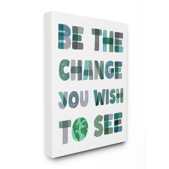 Be The Change Pastel Letters Kids Inspirational Word Design Stretched Canvas Wall Art by Daphne Polselli