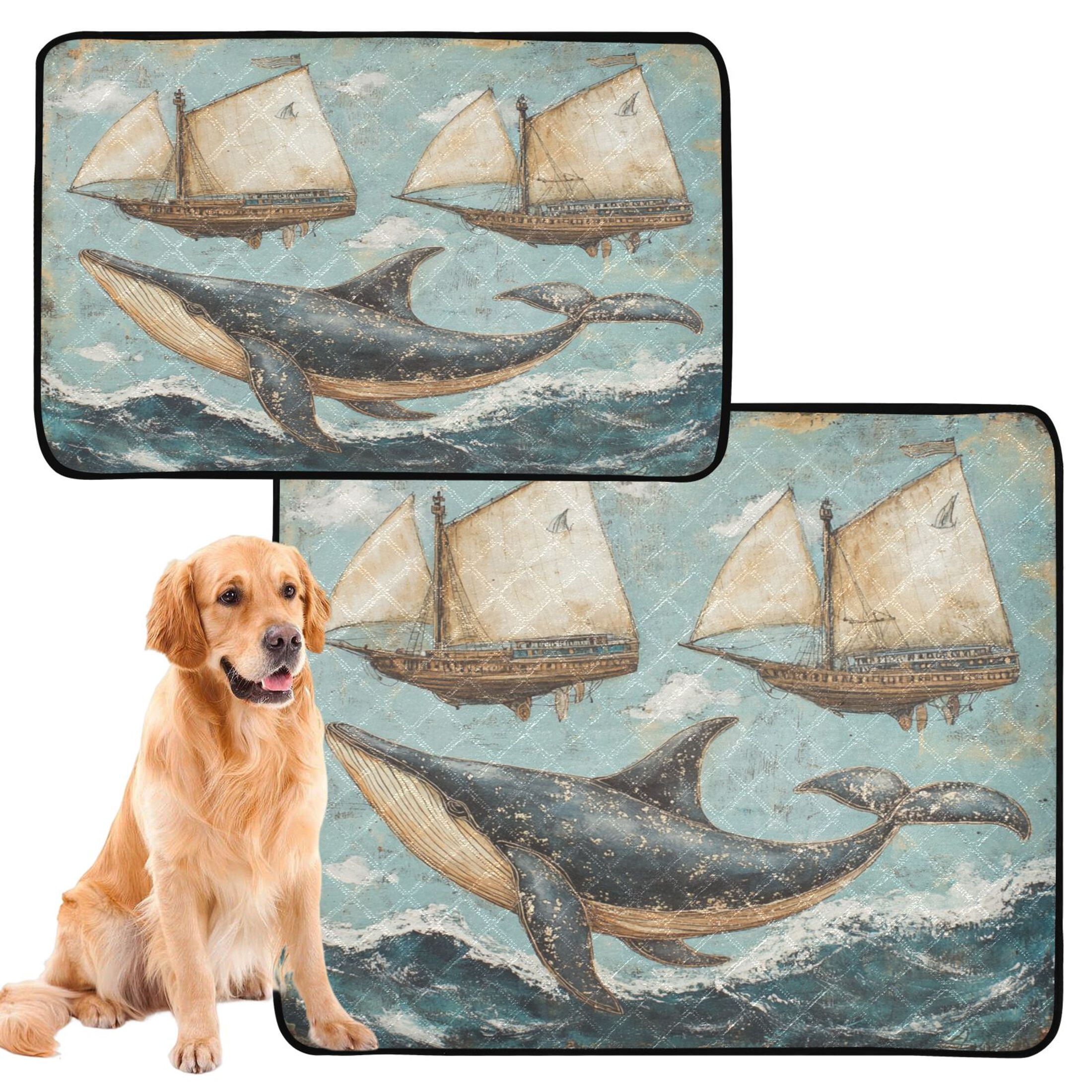 Qxltty Whales Swim with Sailboats Cat litter Pads Pet Set of 3 Diaper Mats Center Anti-leakage Layer Absorbent Soft and Comfortable