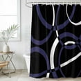 thumbnail image 6 of Polyester Fabric Blue Geometric Shower Curtain, Contemporary White Abstract Lines Black Waterproof Bathtub Curtain Bathroom Decor Set with Hooks 72 x 84 Inches, 6 of 6