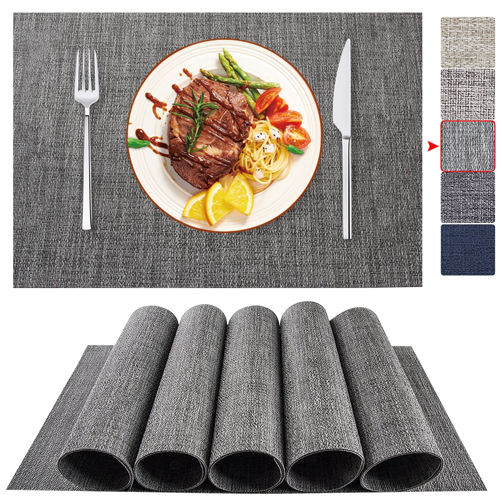 Placemats Set of 6, BETEAM Woven Vinyl Rectangular Washable Placemats