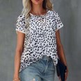 thumbnail image 4 of USSUMA Womens 2022 Summer Casual T-Shirts Leopard Print Petal Short Sleeve Tops Loose Comfy Blouse Lightweight Cute, 4 of 8