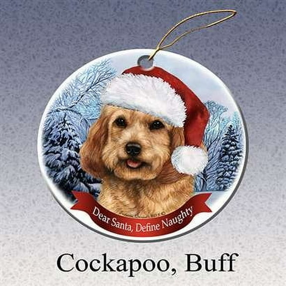 Holiday Pet Gifts Cockapoo Buff Santa Hat Dog Porcelain Christmas Tree Ornament