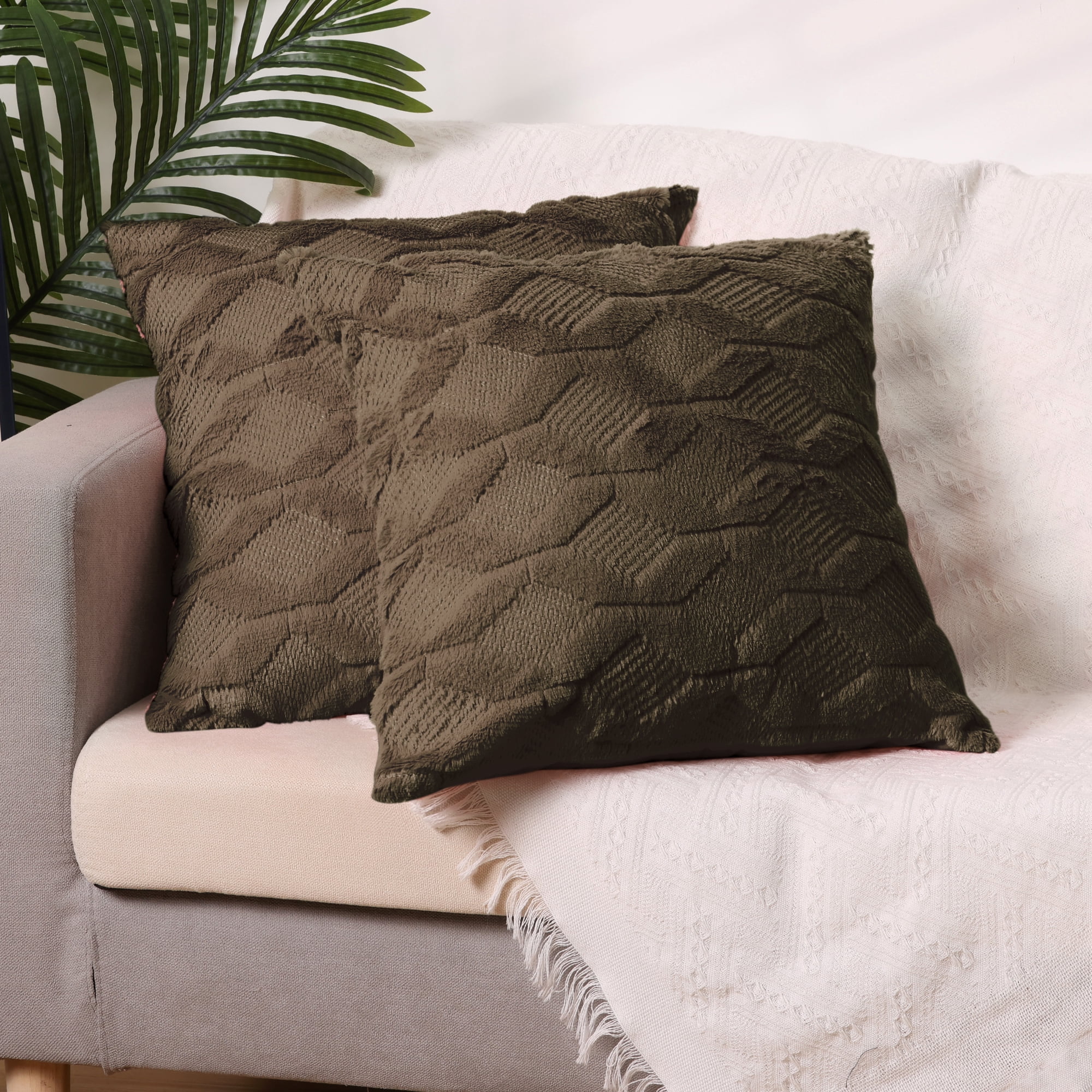 Unique Bargains Short Plush Solid Living Room Decorative Pillow Covers (2 Count) Dark Brown 18" x 18"