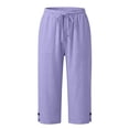 thumbnail image 7 of XinghaiYIDE Womens Capri Pants Casual Summer Stretch Linen Button Elastic Waist Straight Pants, 7 of 7