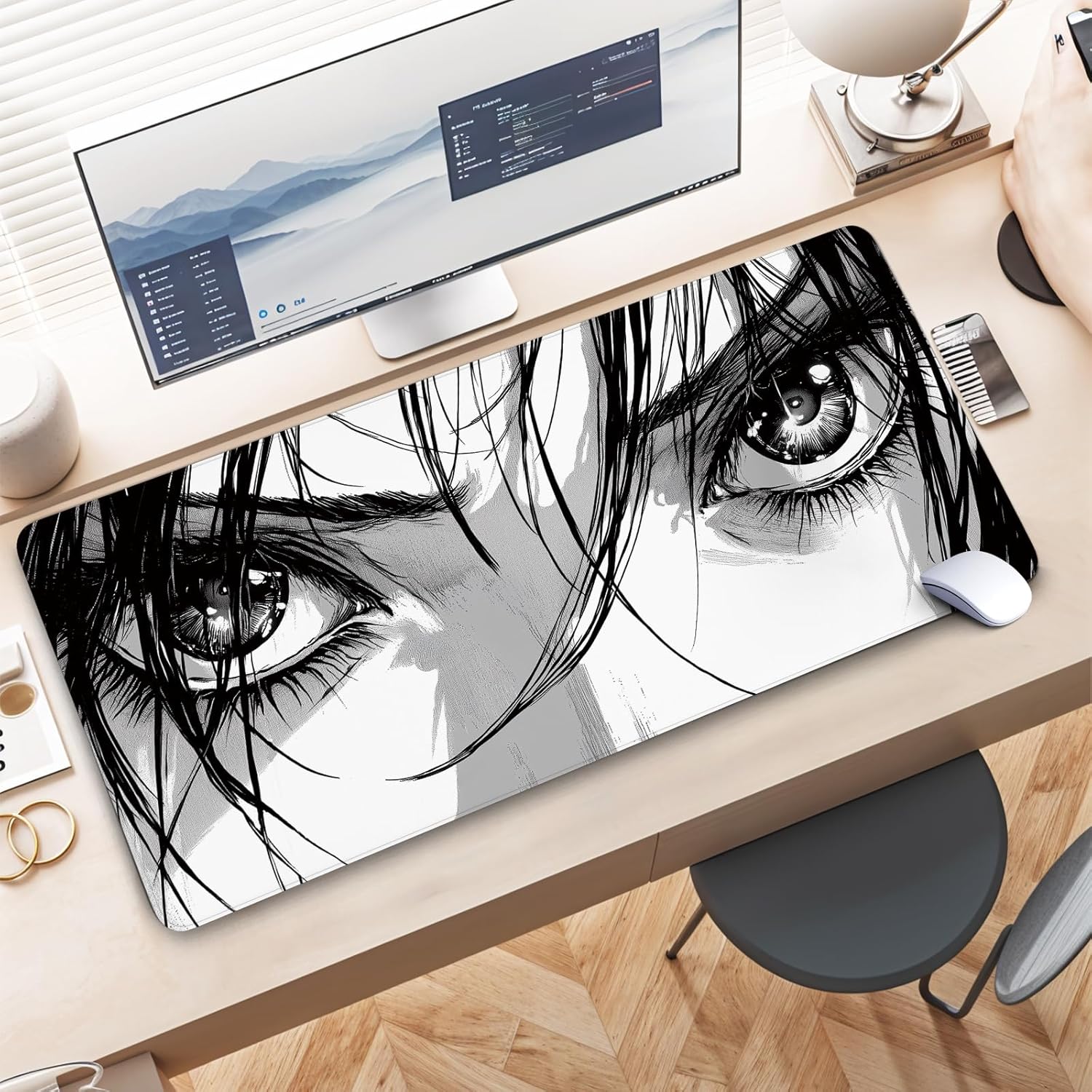Anime Eyes Mouse Pad Gaming, Large Mouse Pads for Desk, Extended Anime Mousepad with Non-Slip Rubber Base Stitched Edge, Long Mousepad Keyboard Mat for Desk Gaming Home Office, 31.5" x 11.8"