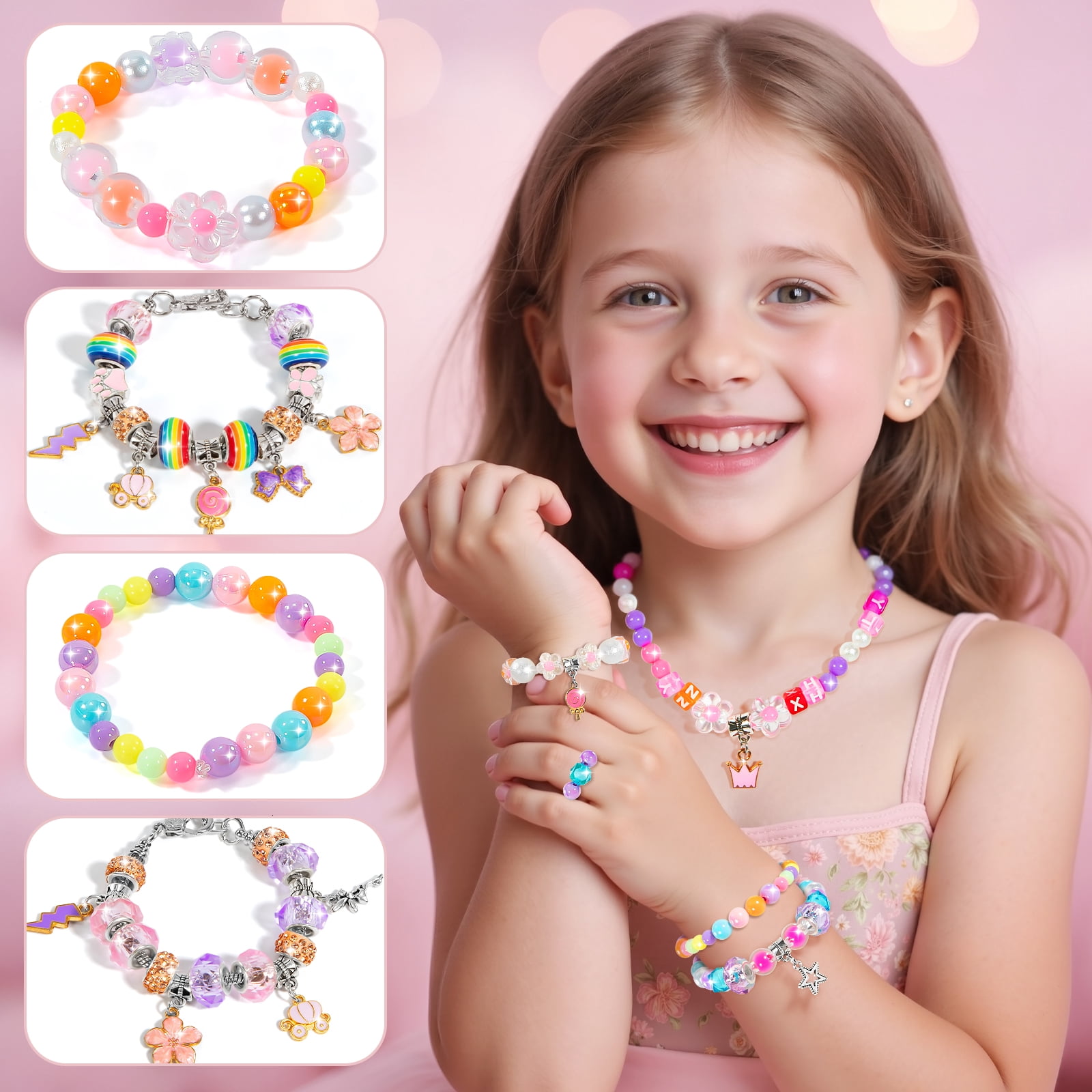 IHAHA Charm Bracelet Making Kit for Girls Ages 8-12, DIY Jewelry Making Kit & Craft Set with Beads, Charms & Necklace Kit Birthday Christmas Gift for Kids 4-6 7 8 Years Old Girl